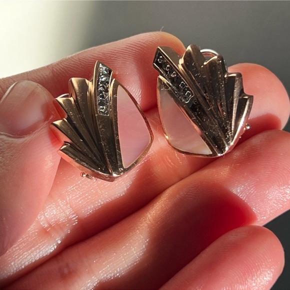 Jewelry - 14k gold Omega back earrings with Diamonds